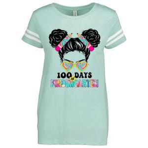 100 Days Of Kindergarten Girls Messy 100th Day Of School Enza Ladies Jersey Football T-Shirt