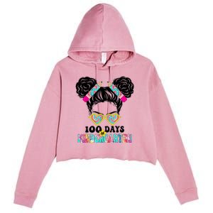 100 Days Of Kindergarten Girls Messy 100th Day Of School Crop Fleece Hoodie