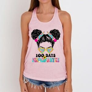 100 Days Of Kindergarten Girls Messy 100th Day Of School Women's Knotted Racerback Tank