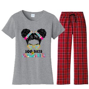 100 Days Of Kindergarten Girls Messy 100th Day Of School Women's Flannel Pajama Set