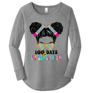 100 Days Of Kindergarten Girls Messy 100th Day Of School Women's Perfect Tri Tunic Long Sleeve Shirt