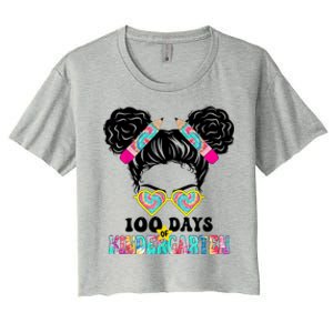 100 Days Of Kindergarten Girls Messy 100th Day Of School Women's Crop Top Tee