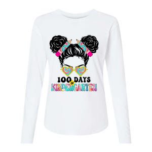 100 Days Of Kindergarten Girls Messy 100th Day Of School Womens Cotton Relaxed Long Sleeve T-Shirt