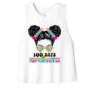 100 Days Of Kindergarten Girls Messy 100th Day Of School Women's Racerback Cropped Tank