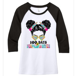 100 Days Of Kindergarten Girls Messy 100th Day Of School Women's Tri-Blend 3/4-Sleeve Raglan Shirt