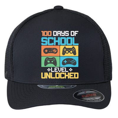 100 Days Of School Level Unlocked Video Game Fan Flexfit Unipanel Trucker Cap