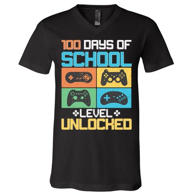 100 Days Of School Level Unlocked Video Game Fan V-Neck T-Shirt