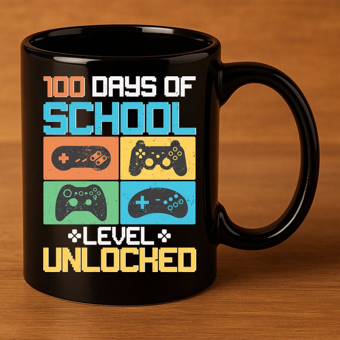 100 Days Of School Level Unlocked Video Game Fan 11oz C Handle Ceramic Mug