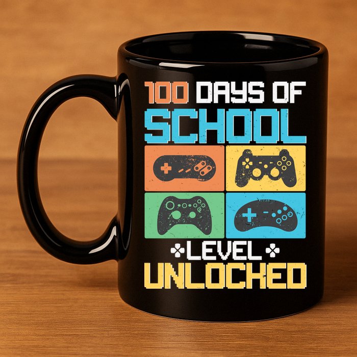 100 Days Of School Level Unlocked Video Game Fan 11oz C Handle Ceramic Mug