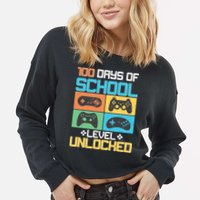100 Days Of School Level Unlocked Video Game Fan Cropped Pullover Crew