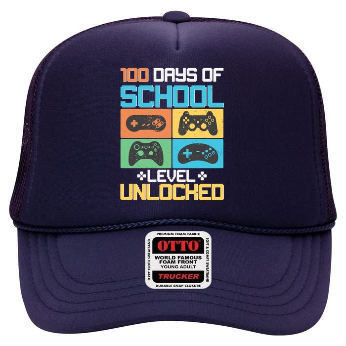 100 Days Of School Level Unlocked Video Game Fan High Crown Mesh Back Trucker Hat