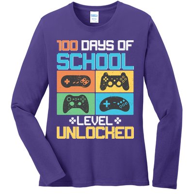 100 Days Of School Level Unlocked Video Game Fan Ladies Long Sleeve Shirt