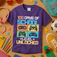 100 Days Of School Level Unlocked Video Game Fan Kids T-Shirt