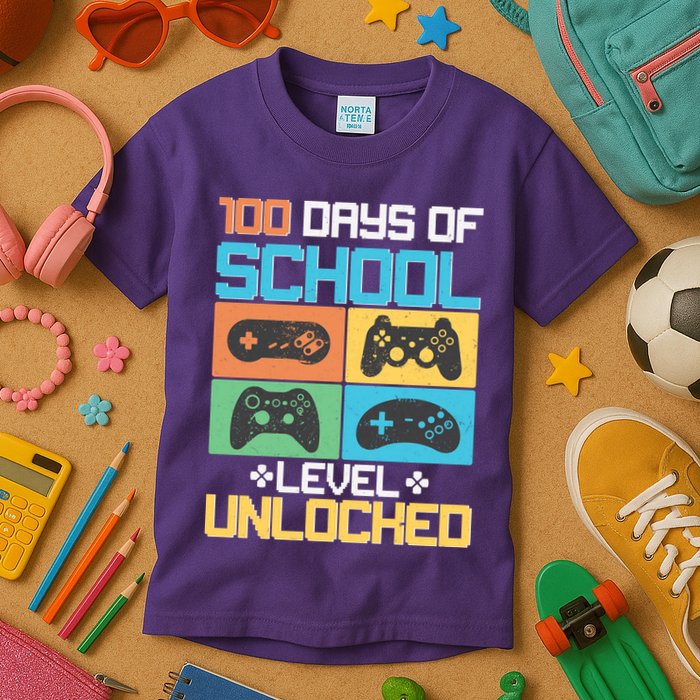 100 Days Of School Level Unlocked Video Game Fan Kids T-Shirt