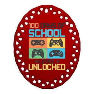 100 Days Of School Level Unlocked Video Game Fan Ceramic Oval Ornament