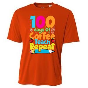 100 Days Of Coffee Teach Repeat Funny Student Teacher Gift Cooling Performance Crew T-Shirt