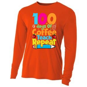 100 Days Of Coffee Teach Repeat Funny Student Teacher Gift Cooling Performance Long Sleeve Crew