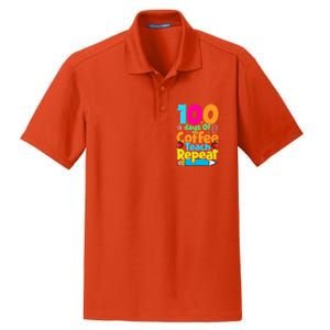 100 Days Of Coffee Teach Repeat Funny Student Teacher Gift Dry Zone Grid Polo