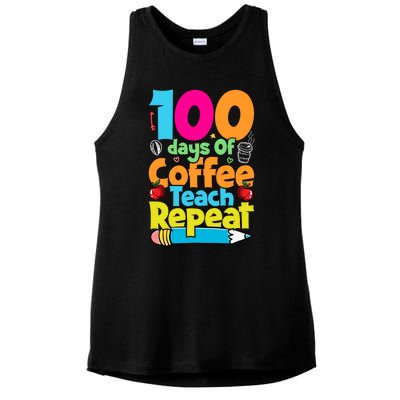 100 Days Of Coffee Teach Repeat Funny Student Teacher Gift Ladies PosiCharge Tri-Blend Wicking Tank