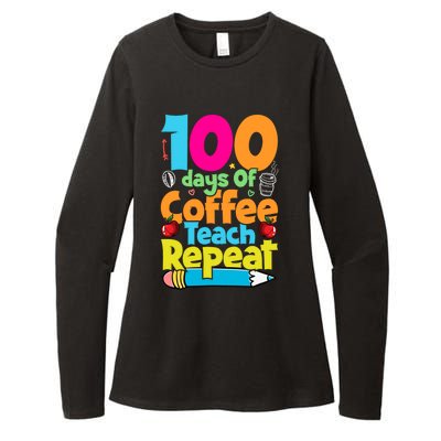 100 Days Of Coffee Teach Repeat Funny Student Teacher Gift Womens CVC Long Sleeve Shirt