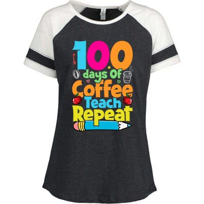 100 Days Of Coffee Teach Repeat Funny Student Teacher Gift Enza Ladies Jersey Colorblock Tee