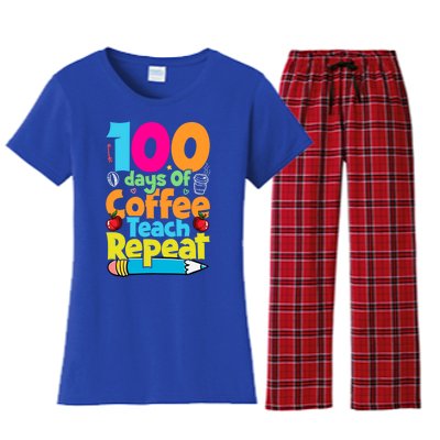 100 Days Of Coffee Teach Repeat Funny Student Teacher Gift Women's Flannel Pajama Set