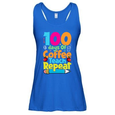 100 Days Of Coffee Teach Repeat Funny Student Teacher Gift Ladies Essential Flowy Tank