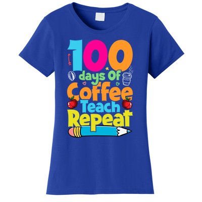 100 Days Of Coffee Teach Repeat Funny Student Teacher Gift Women's T-Shirt