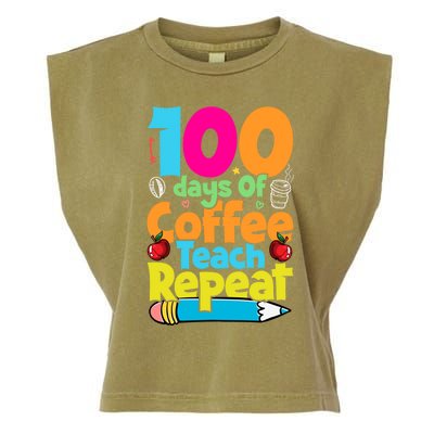 100 Days Of Coffee Teach Repeat Funny Student Teacher Gift Garment-Dyed Women's Muscle Tee