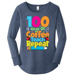 100 Days Of Coffee Teach Repeat Funny Student Teacher Gift Women's Perfect Tri Tunic Long Sleeve Shirt