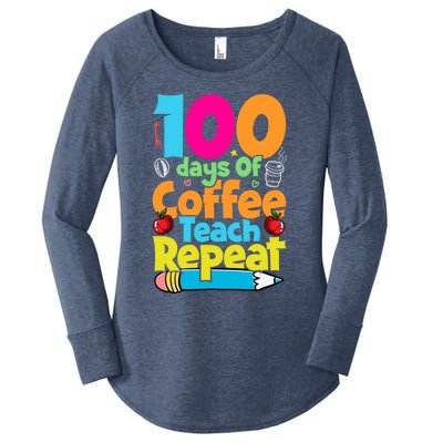 100 Days Of Coffee Teach Repeat Funny Student Teacher Gift Women's Perfect Tri Tunic Long Sleeve Shirt