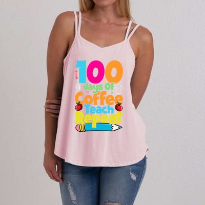 100 Days Of Coffee Teach Repeat Funny Student Teacher Gift Women's Strappy Tank