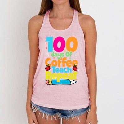 100 Days Of Coffee Teach Repeat Funny Student Teacher Gift Women's Knotted Racerback Tank