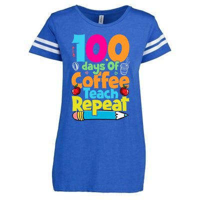 100 Days Of Coffee Teach Repeat Funny Student Teacher Gift Enza Ladies Jersey Football T-Shirt