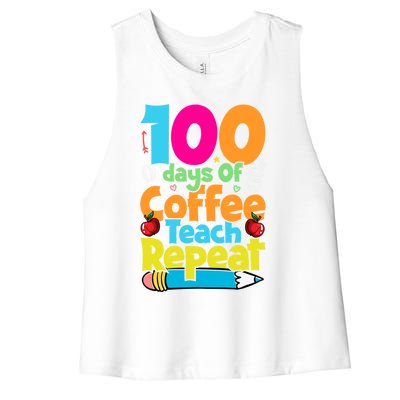 100 Days Of Coffee Teach Repeat Funny Student Teacher Gift Women's Racerback Cropped Tank