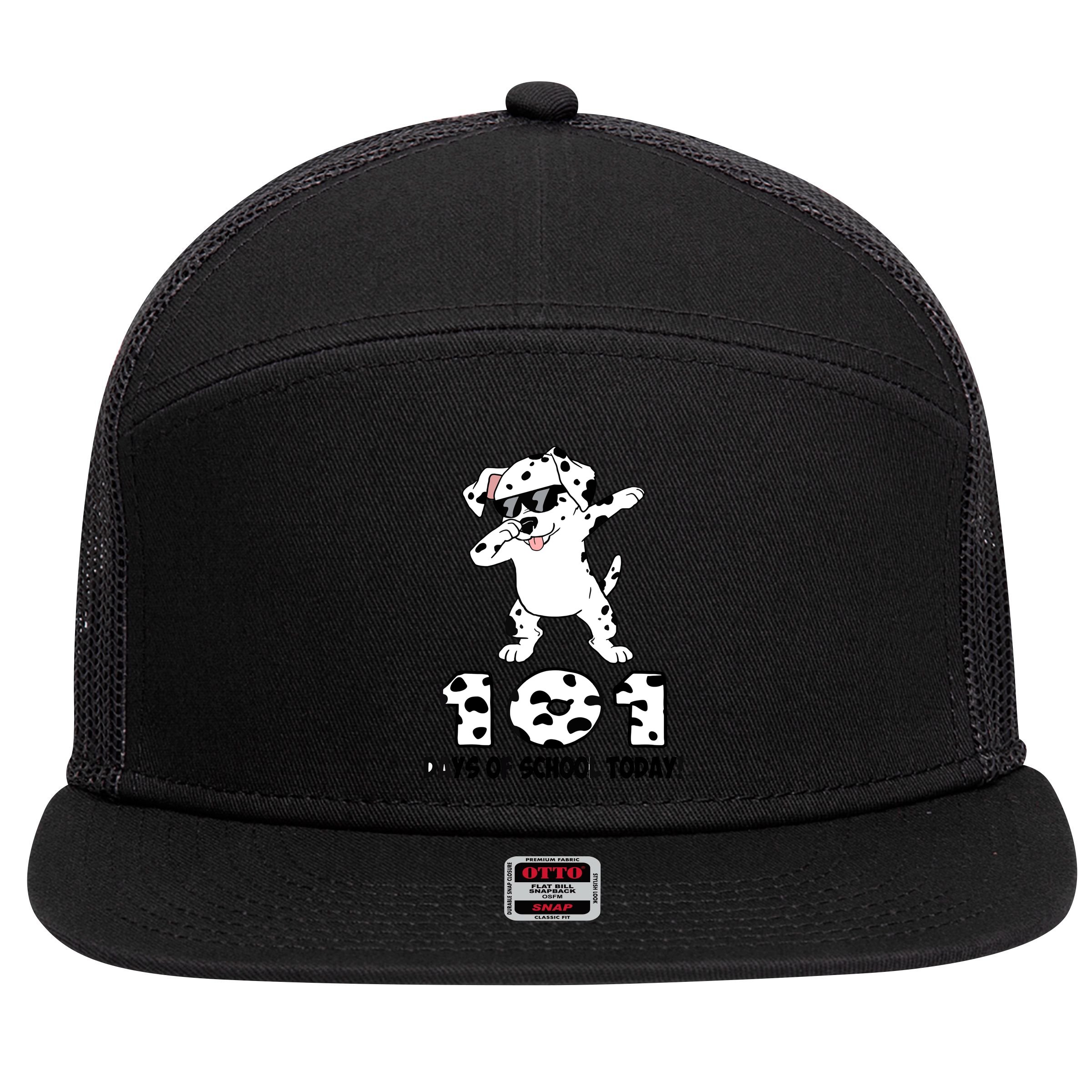 101 Days Of School Dabbing Dalmation Dog Teachers 7 Panel Mesh Trucker Snapback Hat