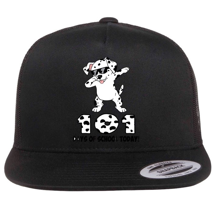 101 Days Of School Dabbing Dalmation Dog Teachers Flat Bill Trucker Hat
