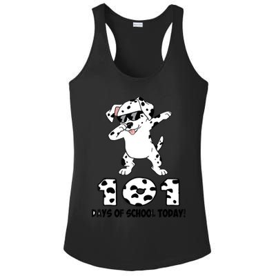 101 Days Of School Dabbing Dalmation Dog Teachers Ladies PosiCharge Competitor Racerback Tank