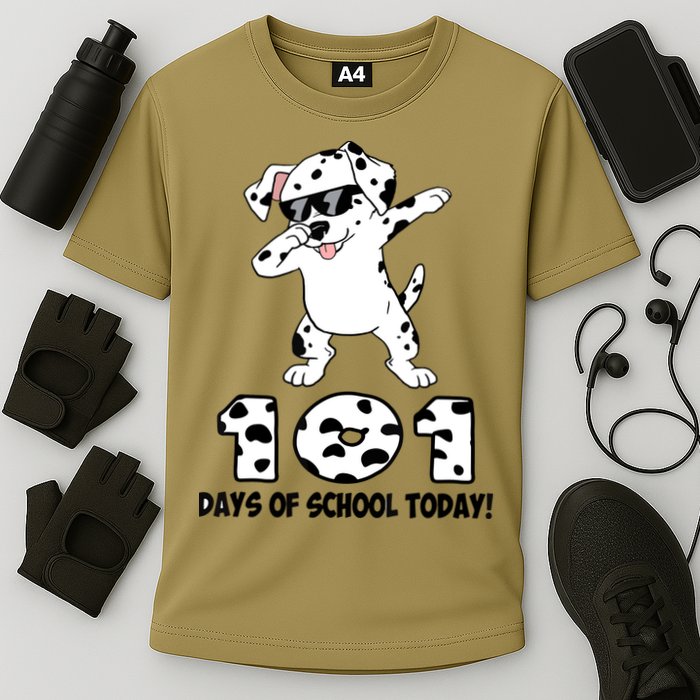 101 Days Of School Dabbing Dalmation Dog Teachers Cooling Performance Crew T-Shirt