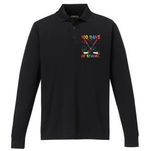 100 Days Of School Teacher Student Ice Hockey Gift Performance Long Sleeve Polo