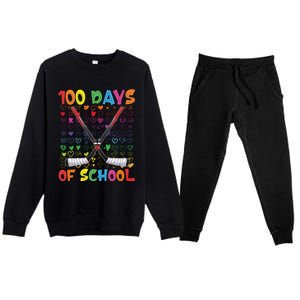 100 Days Of School Teacher Student Ice Hockey Gift Premium Crewneck Sweatsuit Set