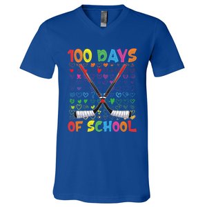 100 Days Of School Teacher Student Ice Hockey Gift V-Neck T-Shirt