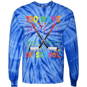 100 Days Of School Teacher Student Ice Hockey Gift Tie-Dye Long Sleeve Shirt