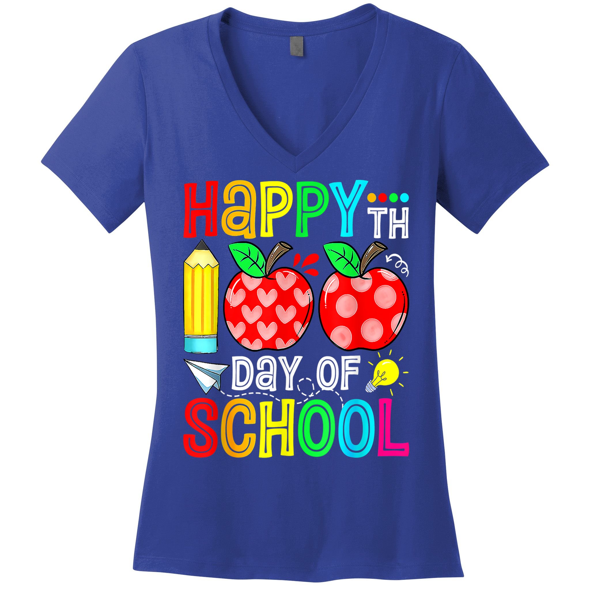 100th Day Of School Teachers Costume 100 Days Students Gift Women's V-Neck T-Shirt