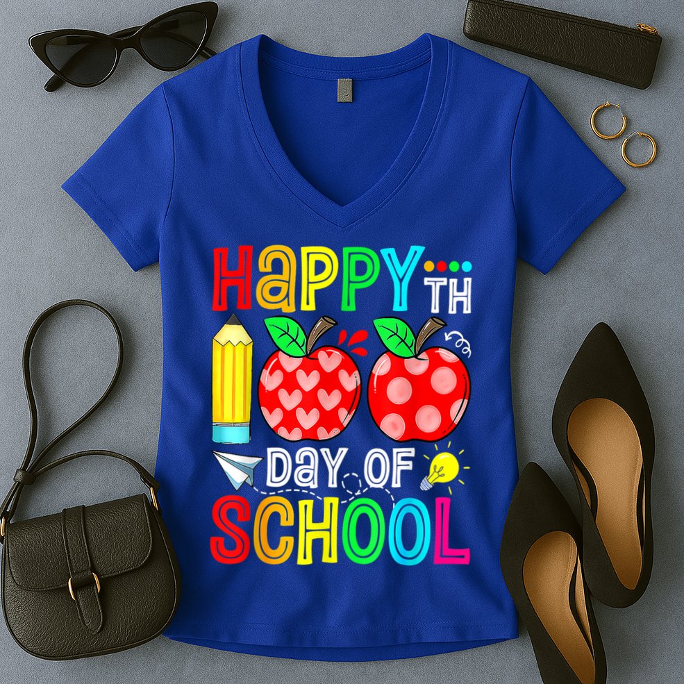 100th Day Of School Teachers Costume 100 Days Students Gift Women's V-Neck T-Shirt
