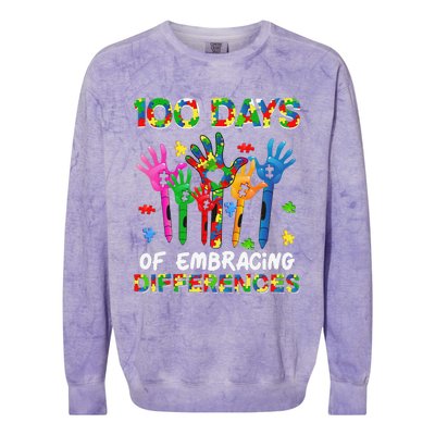 100 Days Of Embracing Differences Autism Awareness Teacher Colorblast Crewneck Sweatshirt