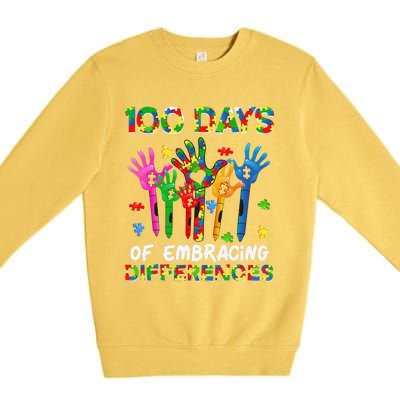 100 Days Of Embracing Differences Autism Awareness Teacher Premium Crewneck Sweatshirt