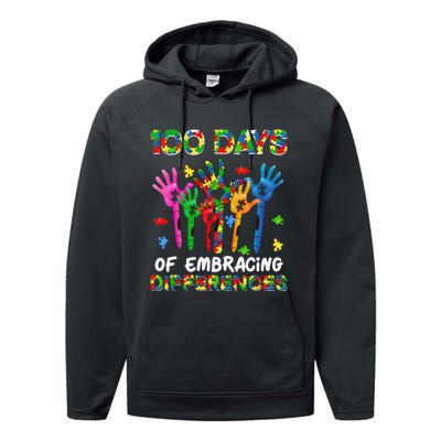 100 Days Of Embracing Differences Autism Awareness Teacher Performance Fleece Hoodie