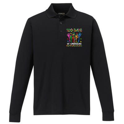 100 Days Of Embracing Differences Autism Awareness Teacher Performance Long Sleeve Polo