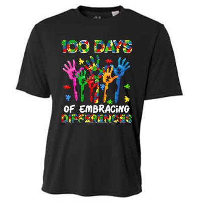 100 Days Of Embracing Differences Autism Awareness Teacher Cooling Performance Crew T-Shirt